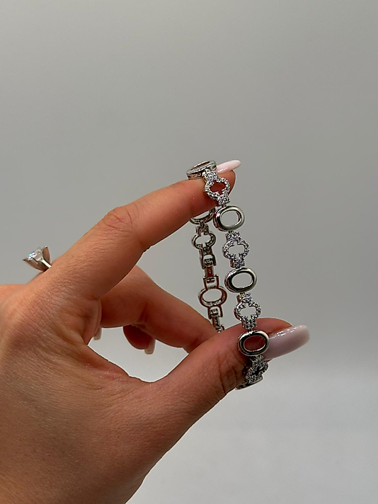 Oval Halkalı & Zirkon Taşlı Xuping VIP Çelik Gümüş Renk Kadın Bileklik