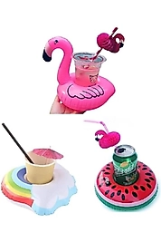 3 Adet Yüzme Havuzu Şişme Içecek Tutucu, Şişme Bardak Tutucu,  Float bar- Karpuz, gökuşağı, Flamingo