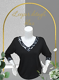 siyah leopar detaylı bluz
