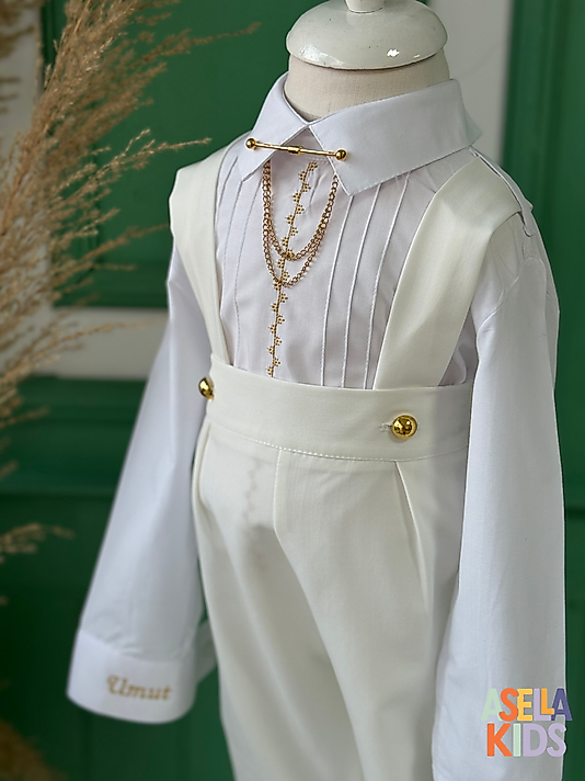 Erkek Çocuk Ekru Salopet Takım