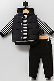 2-4 Yaş 3’lü Erkek Çocuk Takımı | Şişme Yelek + Kapüşonlu Üst + Eşofman