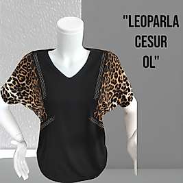 leopar kol desenli bluz