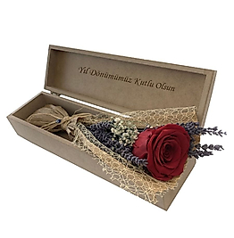 Design Flower Box Kişiye Özel İsimli Solmayan Gül ve Lavanta Demeti