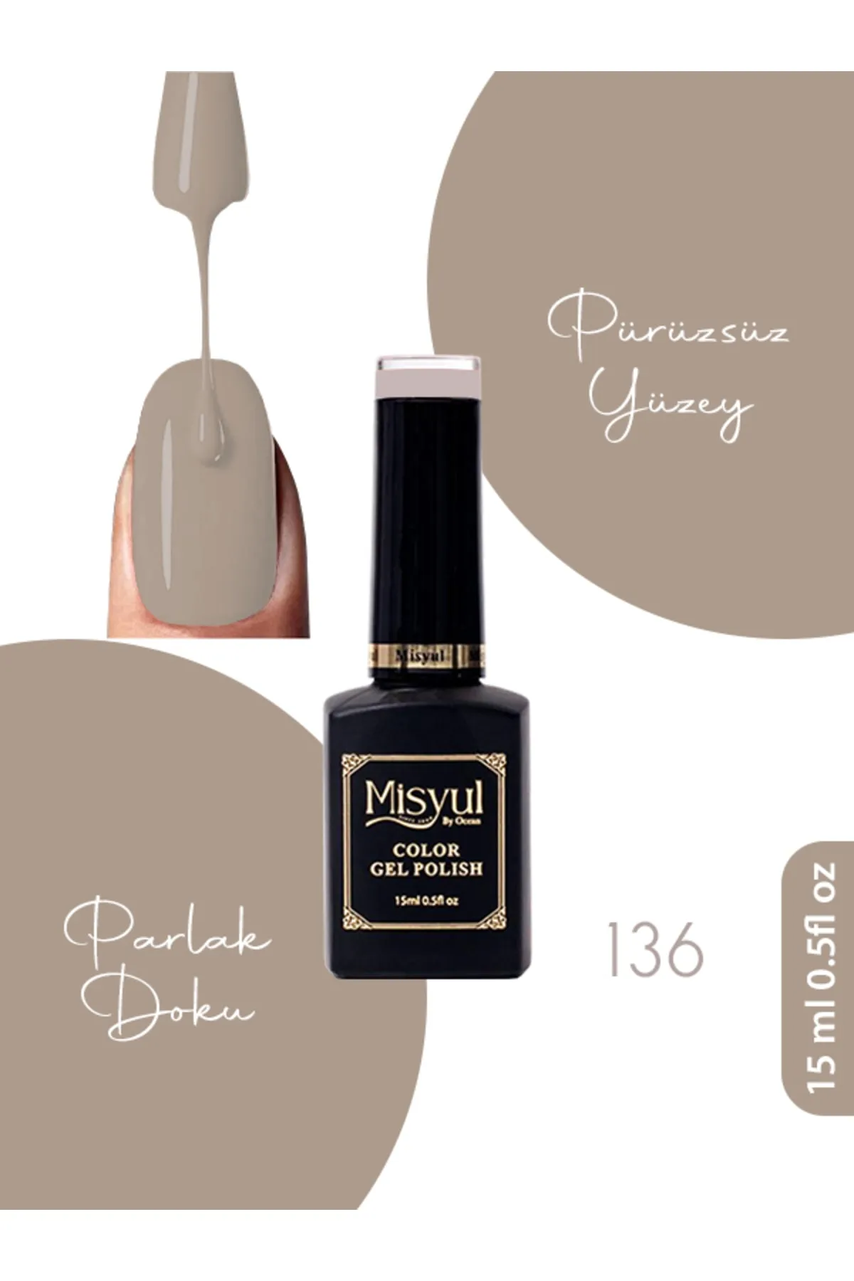 Misyul Kalıcı Oje 136, UV Led Kalıcı Oje Nail Art 15ml
