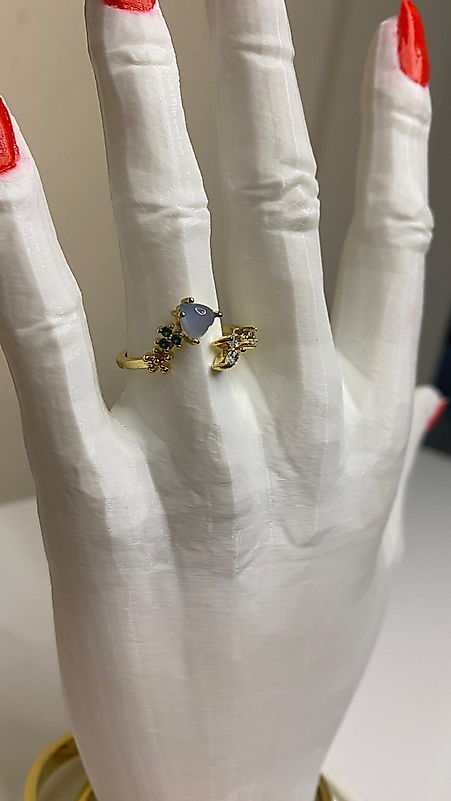 MAVİ SİLVER TAŞLI RENKLİ TASARIM ÇİÇEKLİ ÇELİK GOLD YÜZÜK AYARLANABİLİR