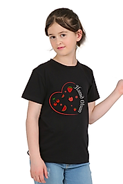 Kız Çocuk Kısa Kollu Bisiklet Yaka "Hamd Olsun"  Baskılı Tişört Mevsimlik Pamuklu