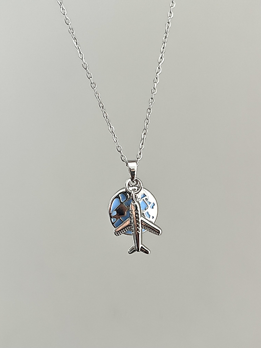 Çelik Silver Dünya Uçak Kolye