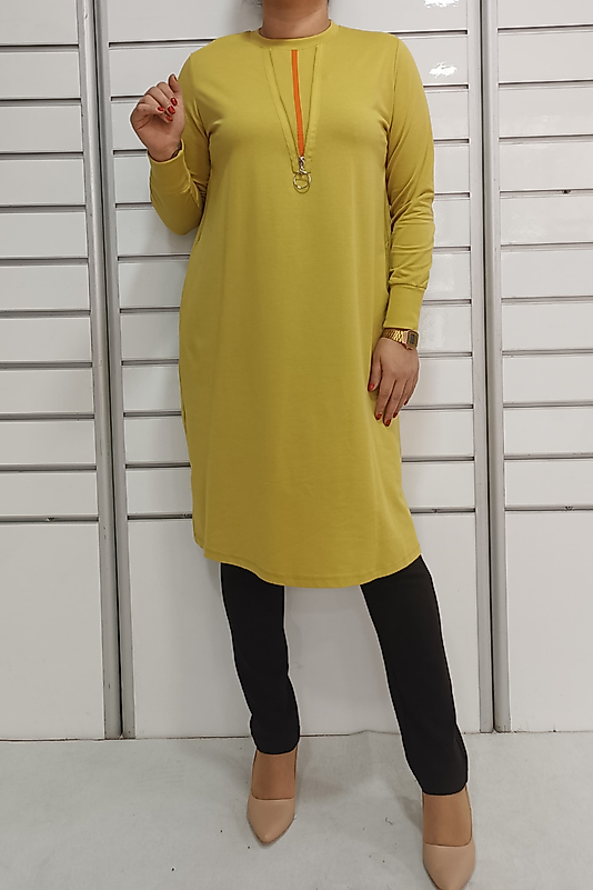 Yaka Detaylı Kompakt Tunik -Olive