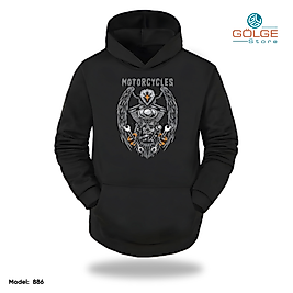 Motorcu Model Slimfit Kapüşönlu Hoodie Erkek kadın Sweatshirt