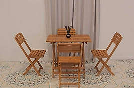 Ahşap Balkon/bahçe 75x95cm Masa 5li Katlanabilir Set (4 SANDALYE 1 MASA)