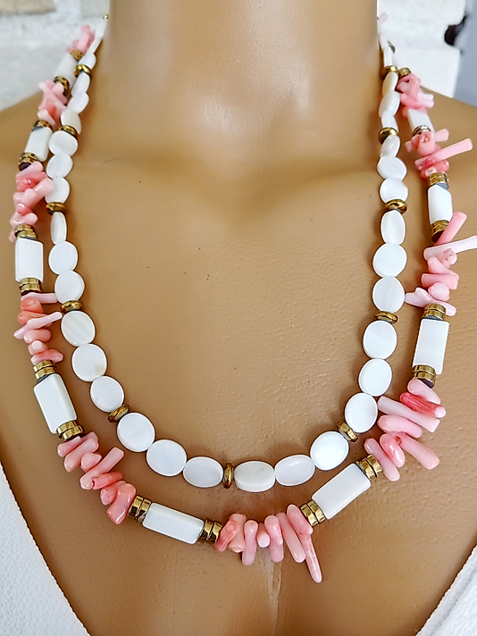 SEDEF VE PEMBE MERCAN KOLYE