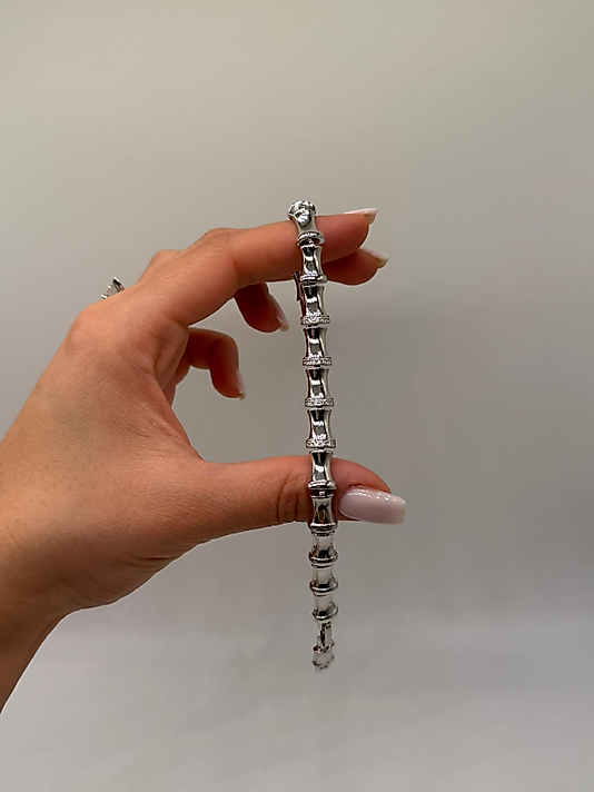 XUPİNG Bambu Form VIP Çelik Bileklik – Zirkon Detaylı | Gümüş Renk