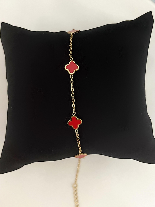 Çelik Mini Kırmızı Yonca Bileklik