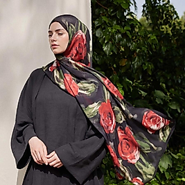 Summer Rose Desen Rami Şal Kırmızı