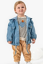 Erkek Bebek 3’lü Takım 9-24 Ay | Kot Ceketli Çizgili Sweat & Pantolon