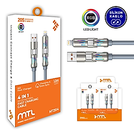 MTL 4 In 1 Silikon Hızlı Şarj Ve Macbook Tablet Telefon Şarj Data Kablosu Kablosu 1.5 Metre 205w Mt2514