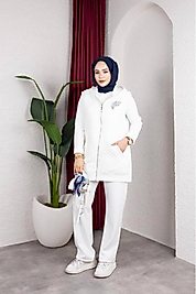 3’LÜ KAPİTONE TAŞLI YELEK BEYAZ TAKIM