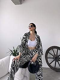 Desenli Kimono & Pantolon Ikili Takım - SİYAH/BEYAZ-ZEBRA