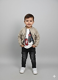 Siyah kot pantolonlu  krem ceketli üçlü takım