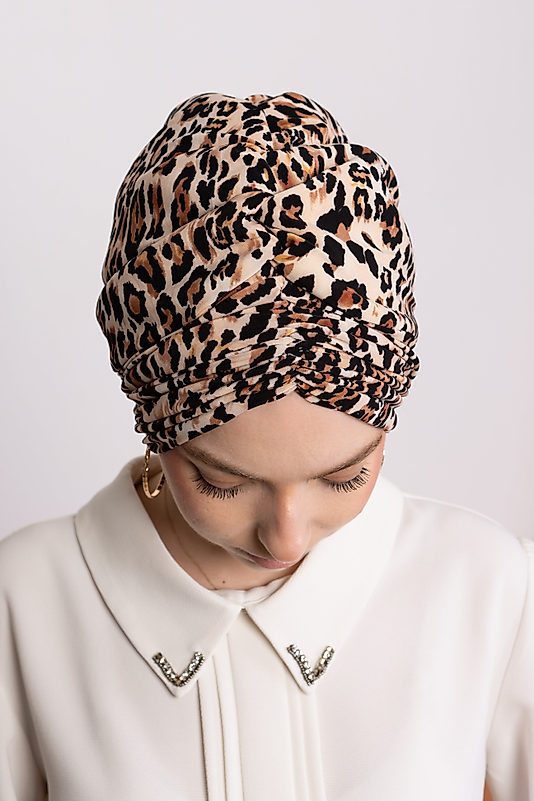 Drapeli Dolgulu Leopar Bone Kahve Siyah