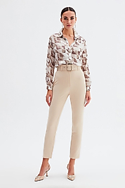 SATEEN KEMERLİ BEJ RENK PANTLON