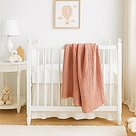 Müslin Bebek Battaniyesi %100 Organik Pamuk Kiremit Renk 100x120 cm.