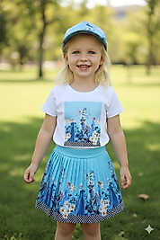 Elsa Mavi Şapkalı Etekli  Bayramlık Çocuk Takım ABY157