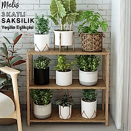 Melis 3 Katlı Ahşap Çiçeklik, Saksılık, Saksı Standı / Dekoratif Raf / Çok Amaçlı Kullanım ( Atlantik Çam )