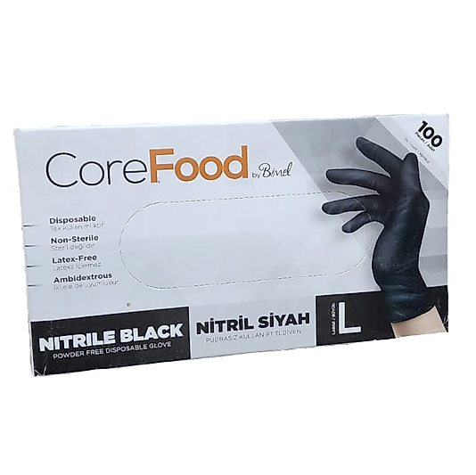 CORE FOOD NİTRİL SİYAH ELDİVEN L BEDEN 100 ADET