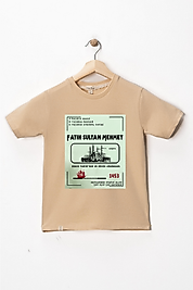 Erkek Çocuk Kısa Kollu Bisiklet Yaka "Fatih Sultan Mehmet Padişah " Baskılı Tişört Mevsimlik Pamuklu