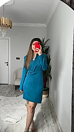 TAŞ DETAY BLAZER ELBİSE PETROL