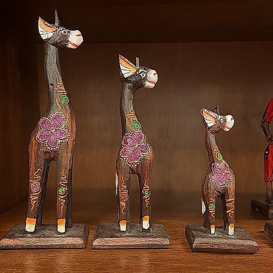 Dekoratif Ahşap Zürafa Biblo Seti - 3’lü Takım (15-20-25 cm)