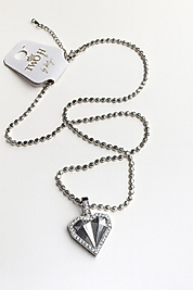 Özel Seri Gümüş Renk Ezme Zincir Kabartmalı Kalp Kolye 30 cm