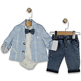 Erkek Bebek 0-12 Ay Ekose Ceketli Tam Takım