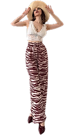 Desenli Belden Lastikli Pantolon - KAHVE DESENLİ