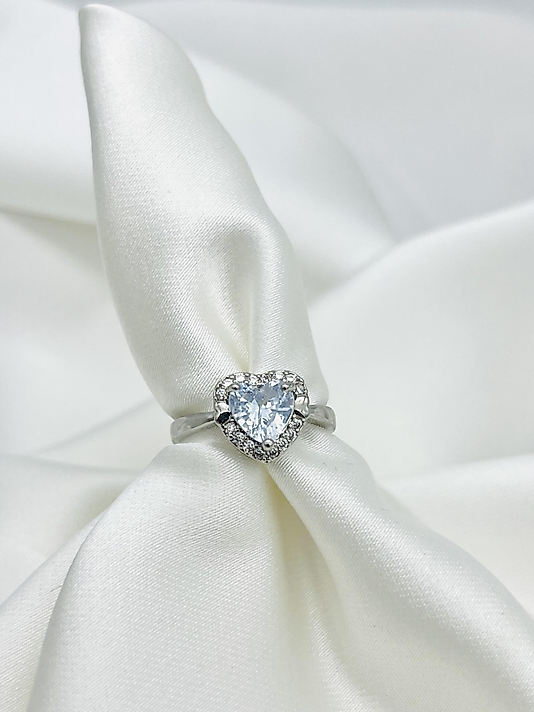 Çelik Silver Açık Mavi Kalp Yüzük