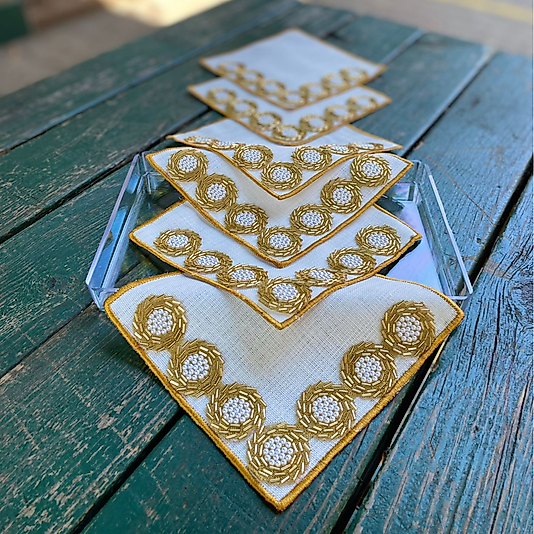 Gold Boncuk İşlemeli Sunum Peçetesi