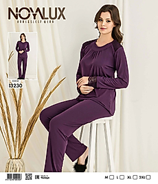 Mürdüm Dantel Omuz ve Manşet Detaylı Kadın Pijama Takımı -Noya 13230