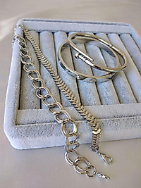 4lü Gümüş Kelepçe ve Zincir Bileklik Set