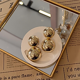 İkili Topçuk Model Gold Küpe