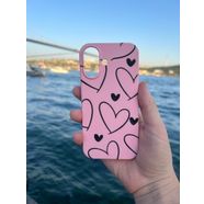 Pembe Kılıf Siyah Kalpler Telefon Kılıfı