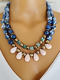 SODALİT-VARASİT VE HEMATİT DOĞALTAŞ  İKİLİ KOLYE