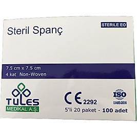 Tules Steril Spanç Non-Woven Kumaş Emici Kompres 7,5 x 7,5cm 100 Adet