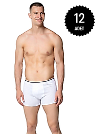 Sedef Yıldızı 1013 Erkek Likralı Boxer Askeri Beyaz 12 li Paket