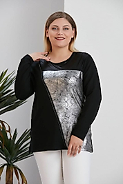 gümüş renk detaylı siyah abiye bluz