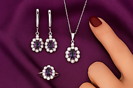 925 Ayar Gümüş Mistik Topaz Taşlı Zarif Takı Seti