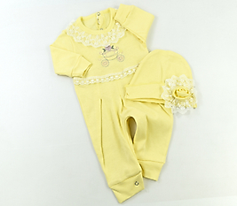 Kız Bebek Dantelli 0-18 Ay Balkabağı Desen Tulum Sarı