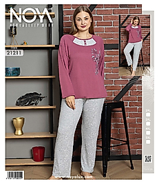 Mor Uzun Kollu Yün Viskon Pijama Takımı noya 21211