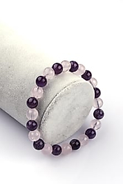 Ametist- Pembe Kuvars doğal Taş Bileklik 8 mm Küre