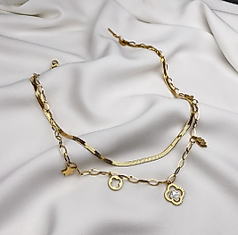 Charmlı Gold Çelik Kolye